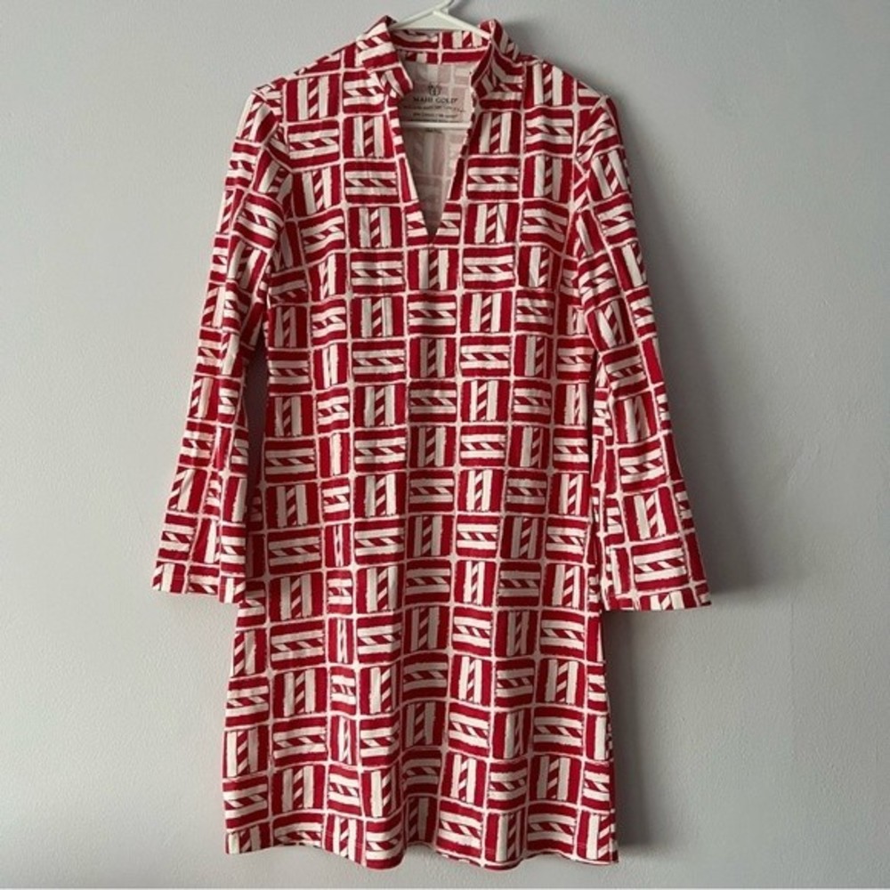 Mahi Gold Geometric Pattern Dress Red White Small